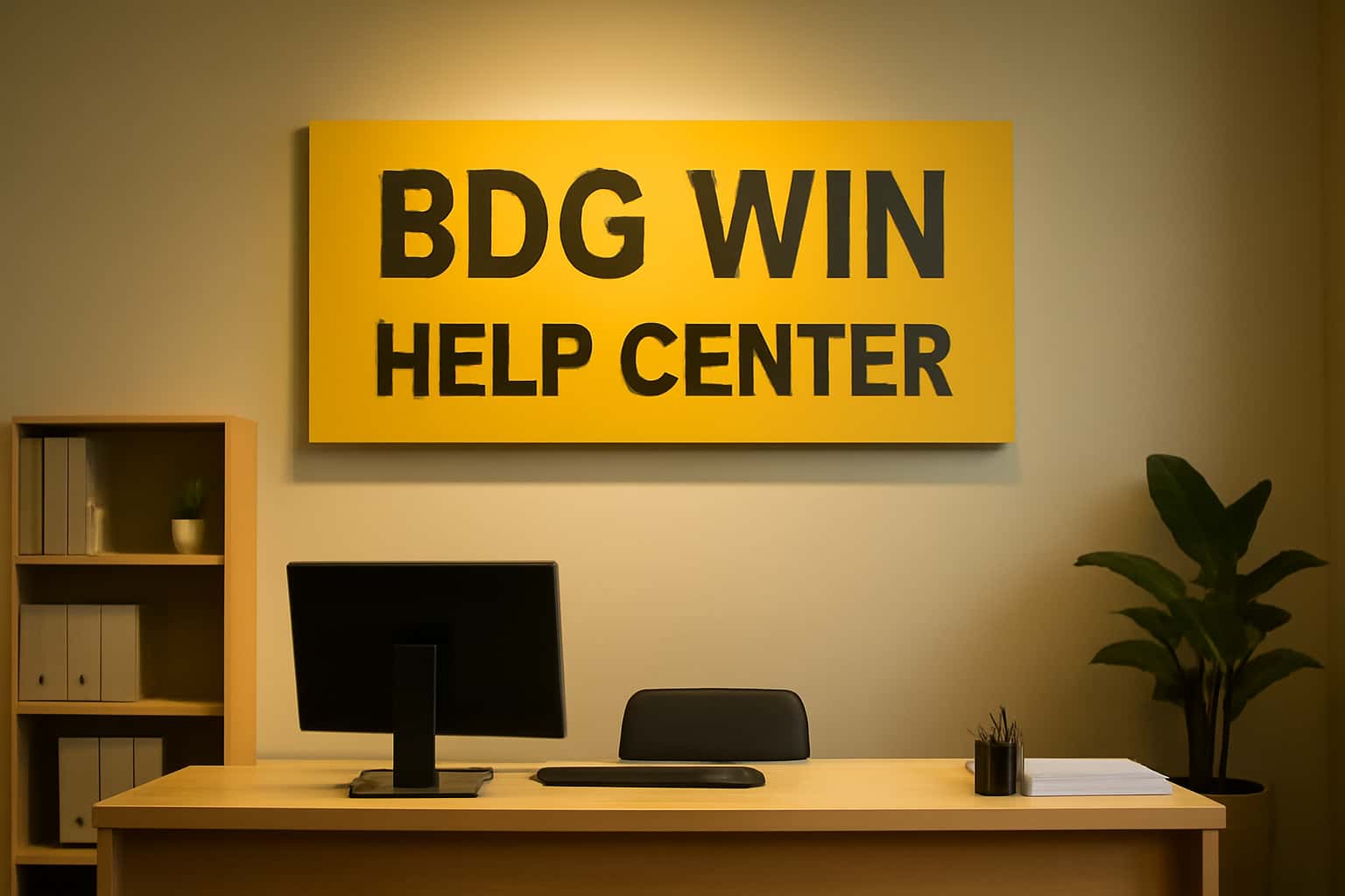 BDG Win Help Center informational scene with accent lighting.